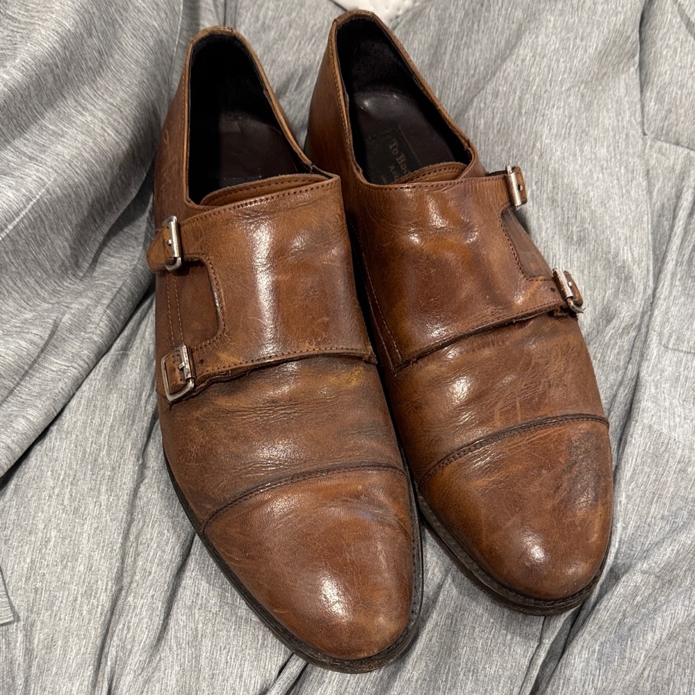 To Boot Brown Leather Double Monk Strap Oxfords